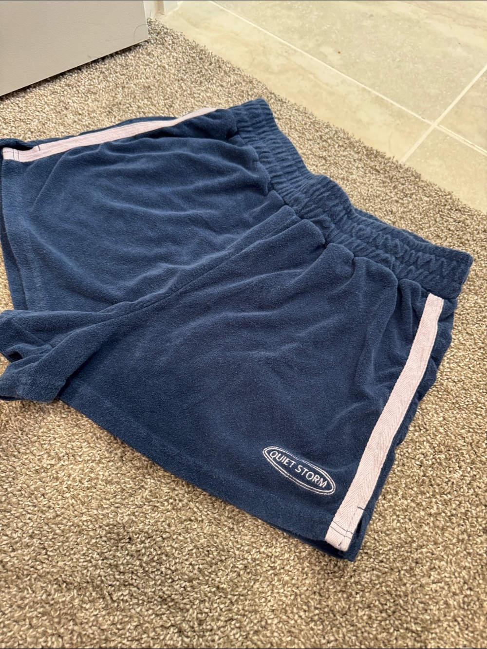 Quiet Storm Women's Navy Athletic Terry Shorts with Pink Trim